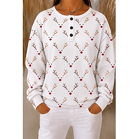 Christmas Women's Waffle Sweatshirts Animal Santa Claus Christmas Tree Active Fashion Modern Long Sleeve Crew Neck Regular Tops Casual Home Street White Spring