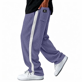 Men's Waffle Casual Pants Baggy Pants Textured Pants Drawstring Side Stripe Color Block Comfort Full Length Daily Outdoor Streetwear Fashion Classic Style Blue