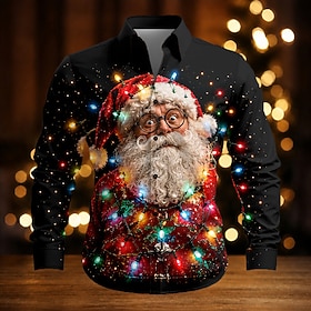 Christmas Men's Santa Claus Christmas Tree Christmas Bell Button Up Shirt Casual Dress Shirt Long Sleeve Fashion Casual Vacation Dailywear Summer Spring Fall T