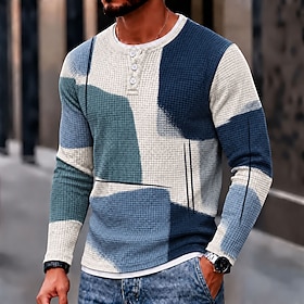 Men's Graphic Geometric Color Block Waffle Henley Shirt Casual Style Classic Style Long Sleeve Fashion Designer Basic Casual Daily Outdoor Fall Winter Fall Sp