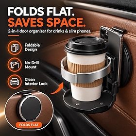 Car Door Cup Holder, Foldable Clip-On Drink Holder for Bottle Foldable clip-on car door cup holder, fits most bottles and cups, no tools no adhesive, multi-col