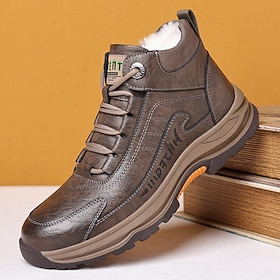 Men's Winter Ankle Boots Brown Warm Padded Lining Lace Up Round Toe Thick Sole Casual Walking Boots Vintage Style for Daily Wear Commuting Travel Outdoor Wint
