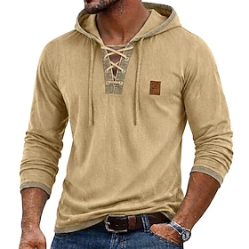 Men's 100% Cotton Acid Wash Shirt Tee Top Long Sleeve Hooded Vintage Style Fall  Winter Spring Fall Plain Vintage Streetwear Casual Casual Home Street Black Da