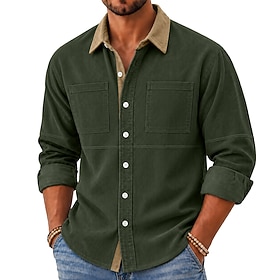 Men Shirt Casual Shirt Corduroy Shirt Button Up Shirt Wine Navy Blue Army Green Gray Long Sleeve Plain Turndown Casual Outdoor Color Block Clothing Apparel Vin