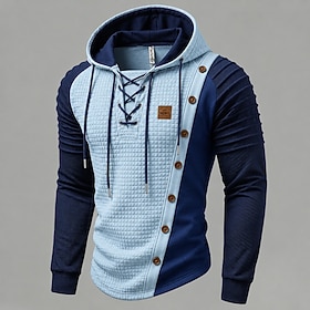 Men's T Shirt Hoodie Long Sleeve Hooded Drawstring Color Block Hooded Fall Winter Spring All Seasons Textured Traditional / Vintage Casual Casual Home Outdoor