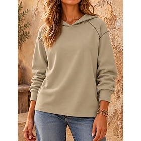 Women's Pullover Hoodie Sweatshirt Sweatshirts Cotton Patchwork Plain Elegant Fashion Classic Long Sleeve Crew Neck Hooded Regular Tops Casual Sports White Bla