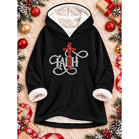 Women's Sequins Rhinestone Pullover Hoodie Sweatshirt Print Graphic Letter Warm Fashion Modern Long Sleeve Hooded Regular Tops Casual Street Holiday Blue Black