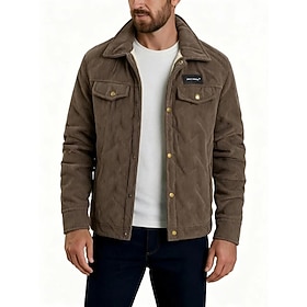 Men's Winter Coat Corduroy Jacket Fleece Jacket Casual Jacket Daily Outdoor Thermal Warm Pocket Buttons Fall Winter Solid Color Streetwear Sports  Outdoors Tur