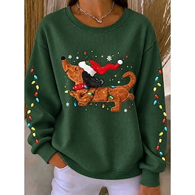 Christmas Women's Waffle Sweatshirts Graphic Santa Claus Snowman Warm Vintage Fashion Long Sleeve Crew Neck Regular Tops Casual Home Street Green Spring Fall W