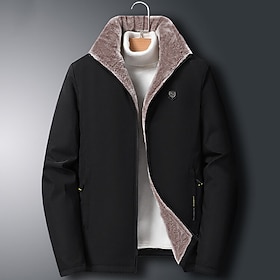 Men's Winter Coat Fleece Jacket Casual Jacket Daily Outdoor Thermal Warm Windproof Pocket Full Zip Fall Winter Solid Color Streetwear Sports  Outdoors Standing