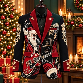 Christmas Men Santa Claus Blazer Jacket Coat Fashion Comfortable Breathable Casual Vacation Christmas Party Evening Wear 3D Print Buttons Multi Pocket Fall Wi