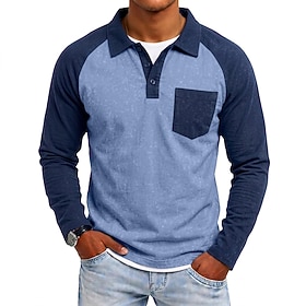 SoftFade™ Men's 100% Cotton Acid Wash Polo Casual Vacation Turndown Long Sleeve Fashion Leisure Color Block Color Block Raglan Sleeves All Seasons Regular Dark