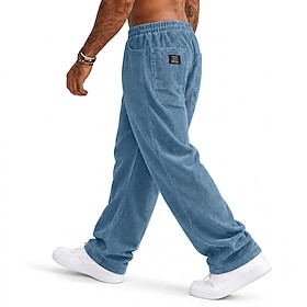 Men's Corduroy Pants Casual Pants Baggy Pants Drawstring Elastic Waist Straight Leg Solid Color Comfort Full Length Daily Outdoor Holiday Fashion Streetwear Bl