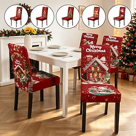 Housses de chaises de salle à manger de Noël, housses extensibles imprimées Père Noël, housses de chaises décoratives festives pour la cuisine et la salle à ma