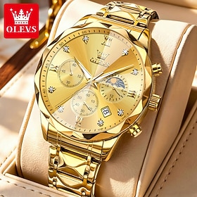 OLEVS Men's Quartz Chronograph Watch, Stainless Steel Bracelet, Luminous Analog Dial, 30M Water Resistant Business Dress Wristwatch with Date, Luxury Fashion G