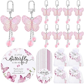 Lot de 20 porte-clés papillons roses, jolis anneaux en acrylique, cadeau de Noël pour filles et femmes, petits cadeaux d'anniversaire, breloques et accessoires