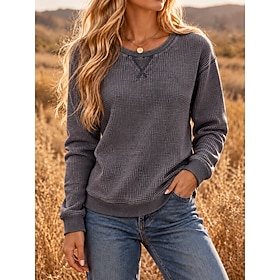 Women's Waffle Hoodies Washed Cotton Textured Pullover Patchwork Plain Active Vintage Casual Long Sleeve Crew Neck Hooded Regular Tops Casual Street Sports Gra