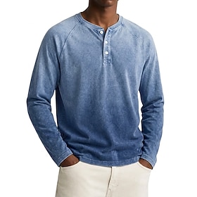 Men's T Shirt 100% Cotton Acid Wash Shirt Long Sleeve Henley Vintage Style Faded Summer Spring Fall Solid Color Plain Vintage Casual Casual Vacation Street Lig