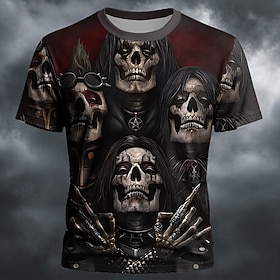 Halloween Men's Skull T Shirt Short Sleeve T shirt 3D Print Crew Neck Shirt Exaggerated Designer Horror Club Party Street Black Red Purple Summer Spring All Se
