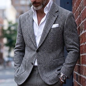 Men's Herringbone Blazer Casual Streetwear Formal Elegant Modern Fall  Winter Fall Tweed Polyester Solid Color Herringbone Classic Minimalist Fashion Single Br