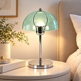 Lampe de table champignon, abat-jour en acrylique transparent et base en métal chromé, lampe de chevet avec interrupteur à bouton-poussoir et design moderne, i