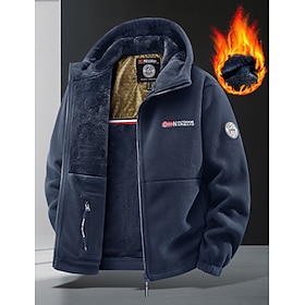 Men's Winter Coat Fleece Jacket Casual Jacket Hoodied Jacket Daily Outdoor Insulated Thermal Warm Pocket Full Zip Fall Winter Solid Color Streetwear Sports  Ou