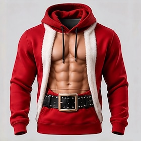Christmas Men's Christmas Costume Hoodie Sweatshirt Exaggerated Casual Long Sleeve Hooded Streetwear Club Blue Red Purple Green Red 2 Drawstring Fall Winter De