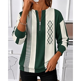 Women's Pullover Sweatshirt Zip Up Sweatshirts Patchwork Zipper Print Graphic Geometric Color Block Fashion Casual Long Sleeve Crew Neck Round Neck Regular Top