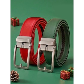 Men's Genuine Leather Automatic Belt Classic Minimalist Adjustable Ratchet Belt with Premium Metal Buckle, Multiple Colors Business Casual Dress Belt for Offic