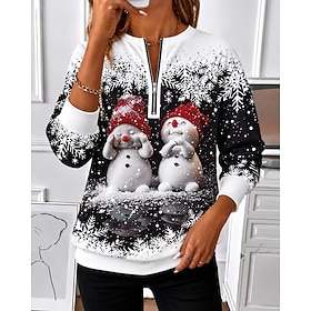 Christmas Women's Zip Up Sweatshirts Zipper Print Santa Claus Christmas Tree Active Fashion Casual Long Sleeve Crew Neck Regular Tops Street Dailywear Black Re