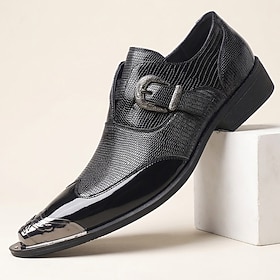 Men's Genuine Leather Single Monk Strap Dress Shoes with Crocodile Embossed Texture, Elegant Vintage Formal Shoes for Modern Gentlemen, Business Office, Weddin