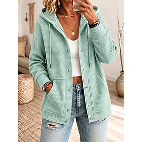 Women's Waffle Hoodies Waffle Sweatshirts Drawstring Pocket Fashion Casual Long Sleeve Hooded Regular Tops Casual Home Ash Black Light Green Sky Blue khaki Spr