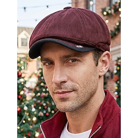 Men's Vintage Newsboy Cap, Classic Eight Panel Polyester Wool-Look Flat Cap, Solid Color Retro Baker Boy Hat for Fall Winter, Christmas Parties, Casual Wear  O