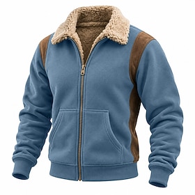 Men's Hoodie Full Zip Hoodie Fleece Hoodie Fleece lined Hoodie Blue Black Brown Green Hooded Plain Patchwork Color Block Casual Daily Sports  Outdoor Streetwea