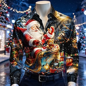 Christmas Men's Santa Claus Satin Shirt Button Down Shirt Christmas Shirt Long Sleeve Casual Fashion Casual Vacation Party Evening Wear New Years Eve Shirts Su
