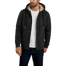 Men's Winter Coat Fleece Jacket Casual Jacket Hoodied Jacket Daily Outdoor Thermal Warm Pocket Full Zip Fall Winter Geometric Streetwear Sports Outdoors Hoode