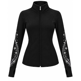 Figure Skating Fleece Jacket Figure Skating Dress Women's Ice Skating Jacket Top Black Patchwork Stretchy Training Competition Skating Wear Crystal / Rhineston