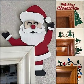 Christmas Wooden Door Topper, Santa Claus Camera Door Frame Corner Decoration, Christmas Door and Window Corner Ornament, Holiday Wall Hanging for Home Entranc