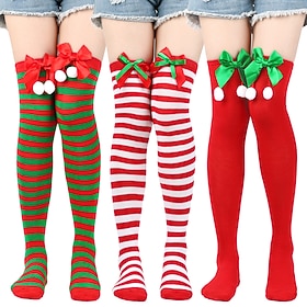 Accessories Christmas Socks Thigh High Stockings Santa Claus Elf Warm Cosplay Costume Cozy Knitted for Women's Adults Xmas New Year Christmas Eve Party Gift Gi