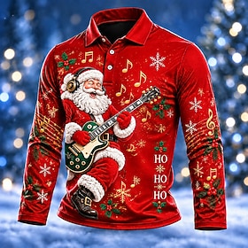 Christmas Men's Santa Claus Snowman Polo Long Sleeve Polo Shirts Collared Shirts Lapel Casual Daily Wear Festival Wear Buttons Winter Spring   Fall Blue Red Br