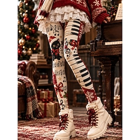 Christmas Women's Capri shorts Vacation Vintage Fashion Full Length High WaistPantsChristmas Cat Butterfly Snowflake Print Comfy Comfortable Micro-elastic Casu
