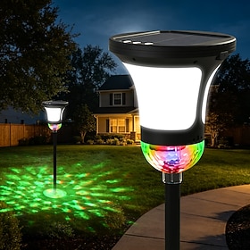 Christmas Solar Powered  USB Rechargeable Flame Effect Garden Stake Lights, Color-Changing Rotating LED Projector, IPX5 Waterproof Outdoor Pathway Decor for La