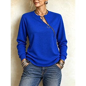 Women's Waffle Hoodies Textured Sweatshirts Zip Up Sweatshirts Zipper Elegant Casual Long Sleeve Crew Neck Regular Tops Casual Holiday Going out Blue Spring Fa