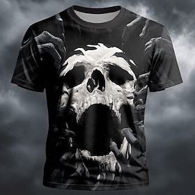 Halloween Men's Skulls T Shirt Short Sleeve T shirt 3D Print Crew Neck Shirt Exaggerated Designer Horror Club Party Street Black Red Khaki Summer Spring All Se