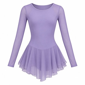 Figure Skating Dress Women's Ice Skating Dress Light Purple Patchwork Asymmetric Hem Stretchy Training Competition Skating Wear Classic Long Sleeve Ice Skating