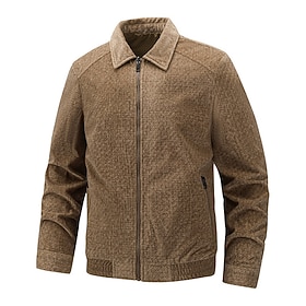 Men's Faux Suede Jacket Jacket Casual Jacket Casual Outdoor Windproof Pocket Reversible Fall Winter Solid Color Punk Active Stand Collar Regular Black Camel Kh