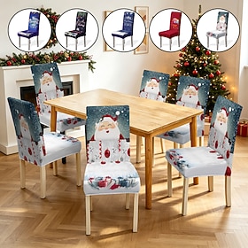 Housses de chaises de salle à manger de Noël, housses extensibles imprimées Père Noël, housses de chaises décoratives festives pour la cuisine et la salle à ma
