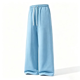 Men's Sweatpants Trousers Straight Leg Sweatpants Drawstring Pocket Elastic Waist Plain Comfort Warm Casual Daily Outdoor Vacation Fashion Black Navy Blue Micr