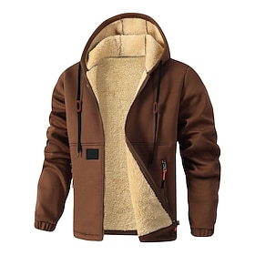 Men's Winter Coat Fleece Jacket Casual Jacket Hoodie Jacket Daily Outdoor Thermal Warm Pocket Full Zip Fall Winter Solid Color Streetwear Sports  Outdoors Hood