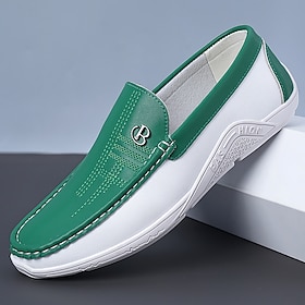 Men's Vintage Classic Daily PU Leather Comfortable Loafer Slip-on White Orange and White Light Green Summer Spring Fall